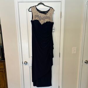 Alex Evenings Navy Blue Sleeveless Asymmetrical Gown